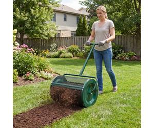 Costway Compost Spreader 61Cm Peat Moss Spreader Roller W/ Height-Adjustable Handle Manure Soil Spreader-Green
