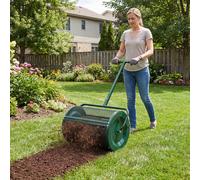 Costway Compost Spreader Peat Moss Spreader Roller w/Height-adjustable Handle in Green COSTWAY Green