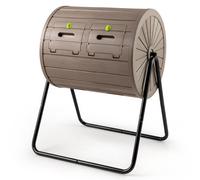 Costway Compost Tumbler 142 L Outdoor Compost Bin W/ Dual Chambers-Coffee