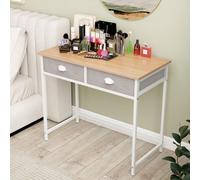 Costway Computer Desk Space Saving Home Office Desk W/ 2 Fabric Drawers-Natural