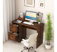Costway Computer Desk With 2 Drawers Home Office Writing Desk Rustic Brown
