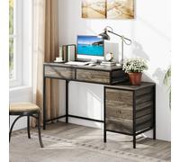 Costway Computer Desk With 5 Drawers Home Office Desk With Side File Cabinet-Grey