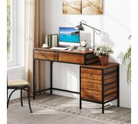 Costway Computer Desk With 5 Drawers Home Office Desk With Side File Cabinet-Rustic Brown