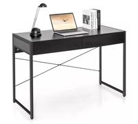 Costway Computer Desk Wooden PC Laptop Table Writing Workstation with 2 Drawers in Black COSTWAY Black