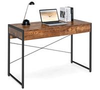 Costway Computer Desk Wooden PC Laptop Table Writing Workstation with 2 Drawers in Brown COSTWAY Brown