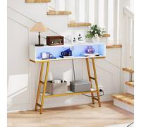 Costway Console Table w/ LED Light & Charging Station 3-Tier Entryway Table in White COSTWAY White