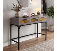 Costway Console Table W/ Led Lights & Outlets 90 Cm Long Sofa Table W/ Drawers-Grey