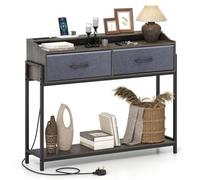 Costway Console Table With Charging Station 110 Cm Narrow Entryway Table With 2 Drawers