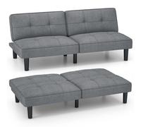 Costway Convertible Folding Futon Sofa Bed Modern Linen Couch Bed W/ Adjustable Backrest-Grey
