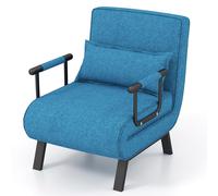Costway Convertible Single Folding Sofa Bed Sleep Chair w/ 6 Positions Adjustable Backrest in Blue COSTWAY Blue