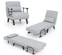 Costway Convertible Single Folding Sofa Bed Sleep Chair W/ 6 Positions Adjustable Backrest Light Grey