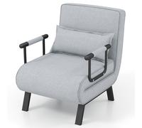 Costway Convertible Single Folding Sofa Bed Sleep Chair with 6 Positions Adjustable Backrest Light Grey COSTWAY Grey