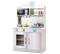 Costway Cooking Pretend Play Toy Kitchen Set Wooden Kitchen Playset in Silver COSTWAY Silver