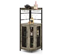 Costway Corner Bar Cabinet Industrial Wine Buffet Cabinet with Glass Holder Mesh Doors in Brown COSTWAY Brown