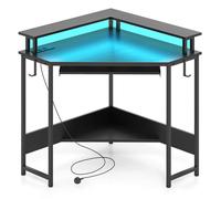 Costway Corner Desk Charging Station Home Triangle Gaming Desk LED in Black COSTWAY Black