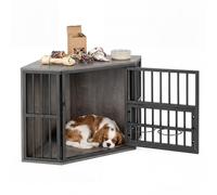 COSTWAY Corner Dog Crate, 2-in-1 Dog Kennel & TV Stand, (Grey)