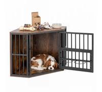 COSTWAY Corner Dog Crate, 2-in-1 Dog Kennel & TV Stand, (Rustic Brown)
