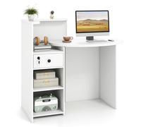 Costway Corner Front Reception Counter Desk with Lockable Drawer in White COSTWAY White