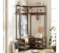Costway Corner Garment Rack L-Shaped Clothes Rack W/ 7 Hooks Shoe Bench