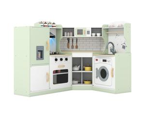 Costway Corner Play Kitchen Toddler Kitchen Playset With Range Hood-Green
