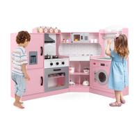 Costway Corner Play Kitchen Toddler Kitchen Playset with Range Hood-Pink in Pink COSTWAY Pink