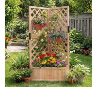 Costway Corner Raised Garden Bed With Lattice Trellises Elevated Wooden Planter Box-Natural