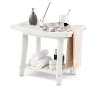 Costway Corner Shower Bench Stool Bathroom Seat 2-Tier Storage Shelf Bathroom Foot Rest