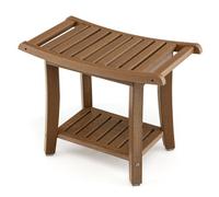 Costway Corner Shower Bench Stool Bathroom Seat 2-Tier Storage Shelf Bathroom Foot Rest