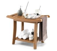 Costway Corner Shower Bench Stool Bathroom Seat 2-Tier Storage Shelf Bathroom Foot Rest in Brown COSTWAY Brown