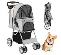Costway Coswtay Pet Stroller Cat/dog Folding Carrier Strolling Cart W/ Basket-Grey