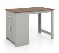 Costway Counter Height Table Rectangular Pub Dining Table W/ 1 Drawer & Doors