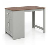 Costway Counter Height Table Rectangular Pub Dining Table w/ 1 Drawer & Doors in Grey COSTWAY Grey