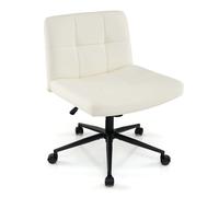 Costway Criss Cross Chair PU Leather Upholstered Cross-legged Office Chair in Beige COSTWAY Beige