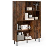 Costway Cube Storage Cabinet Bookcase With 2 Doors & 4 Open Shelves Side Display Cabinet