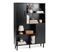 Costway Cube Storage Cabinet Bookcase With 2 Doors & 4 Open Shelves Side Display Cabinet Black