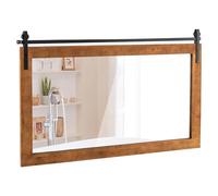 COSTWAY Decorative Rustic Wall Mirror, Rectangle Barn Door Hanging Vanity Mirror, Farmhouse Solid Wood Frame Wall Mounted Mirror for Bathroom, Living Room, Bedroom and Hallway (Rustic Brown, 101x66cm)