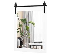 COSTWAY Decorative Rustic Wall Mirror, Rectangle Barn Door Hanging Vanity Mirror, Farmhouse Solid Wood Frame Wall Mounted Mirror for Bathroom, Living Room, Bedroom and Hallway (White, 76x55cm)