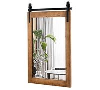 COSTWAY Decorative Rustic Wall Mirror, Rectangle Barn Door Hanging Vanity Mirror, Farmhouse Solid Wood Frame Wall Mounted Mirror for Bathroom, Living Room, Bedroom and Hallway (Rustic Brown, 76x55cm)