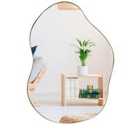 COSTWAY Decorative Wall Mirror, Large Irregular Metal Frame Hanging Accent Vanity Mirror, Horizontal/Vertical Wall Mounted Mirror for Bathroom, Living Room, Bedroom and Hallway, 78x56cm, Gold