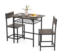 Costway Dining Table Set for 2 3-Piece Wood Rectangular Table & Chair Set w/ Metal Frame in Grey COSTWAY Grey