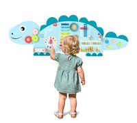 Costway Dinosaur Activity Wall Busy Board Panels For Toddlers Montessori Wooden Sensory Board For Education-Blue