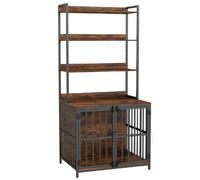 COSTWAY Dog Crate Furniture, Wooden Dog Cage with Storage Shelves, Lockable Doors, Indoor Pet Kennel Side Table Cabinet for Small & Medium Sized Dogs