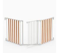 COSTWAY Dog Gate, 74.5-198cm Extra Wide Stair Gate with 2-Way Door Swing, Dual-Lock System, 3 Panels Metal Baby Gates for Doorways, Stairs (White+Natural)
