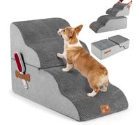 COSTWAY Dog Steps for Bed, 4/5-Step Modular Dog Stairs with Non-slip Bottom, Washable Cover, Lint Roller, High Density Foam Pet Ramp Ladder for Small to Large Dogs Cats (4)