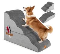 COSTWAY Dog Steps for Bed, 4/5-Step Modular Dog Stairs with Non-slip Bottom, Washable Cover, Lint Roller, High Density Foam Pet Ramp Ladder for Small to Large Dogs Cats (5)