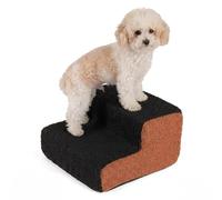 COSTWAY Dog Steps for Bed Sofa, 2 Step Pet Stairs with Non-Slip Bottom, Washable Cover & Gentle Slope, High Density Foam Dogs Ramp Ladder for Older Injured Cats Small Dogs (Black + Brown)