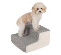 COSTWAY Dog Steps for Bed Sofa, 2 Step Pet Stairs with Non-Slip Bottom, Washable Cover & Gentle Slope, High Density Foam Dogs Ramp Ladder for Older Injured Cats Small Dogs (Grey + White)