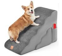 COSTWAY Dog Steps Stairs, 4/5-Step Pet Ramp with Removable Washable Cover, High Density Foam, Lint Roller, Non Slip Cats Dogs Ladder for Bed Sofa (5-Step, Grey)