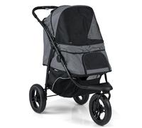 COSTWAY Dog Stroller, 3 Wheels Foldable Dogs Pushchair Cats Pram with Adjustable Canopy, Storage Basket, One-Foot Brake, Pet Travel Buggy for Small and Medium Dog Cat (Grey)
