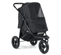 COSTWAY Dog Stroller, 3 Wheels Foldable Dogs Pushchair Cats Pram with Adjustable Canopy, Storage Basket, One-Foot Brake, Pet Travel Buggy for Small and Medium Dog Cat (Black)